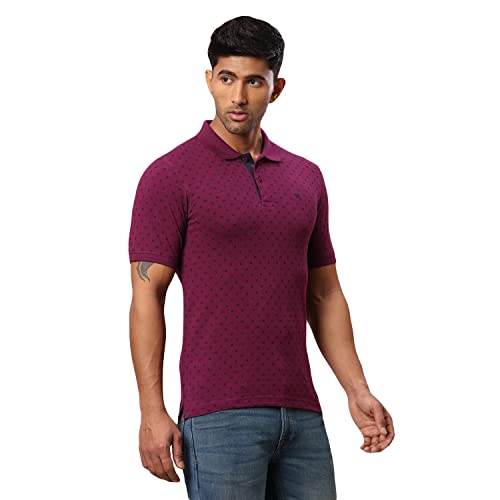 Image of Raymond Men's Pure Cotton Print Pattern Modern Fit Polo Collar Polo Neck Half Sleeve Casual T-Shirt