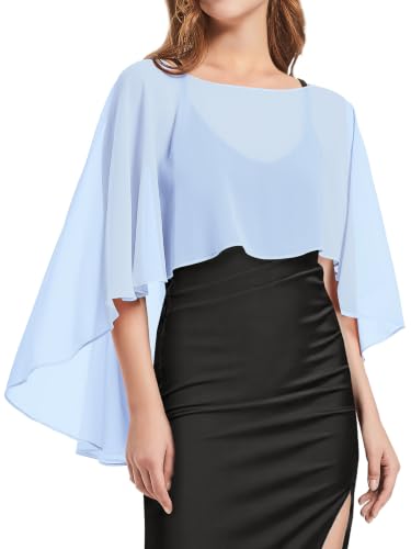 Image of Women Shawl and Wraps for Evening Dress Chiffon Cape Sheer Poncho Cover Up