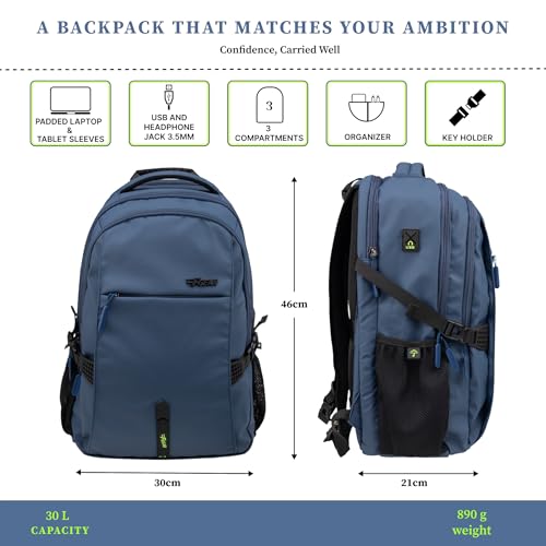 Image of F Gear Amalfi 30L Laptop Backpack|3 Spacious Compartments for Easy Organisation|17 inch, USB Charging Port, Sternum, Hip Strap, Luggage Strap|Backpack for College, Office & Travel Use