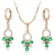 XUPING 18K Gold Jewelry Sets for Women Necklace Earrings Set Green Crystal Pendant With Matching Crystal Pave And a Delicate Plated Gold Chain Fashion Cubic Zirconia Jewelry Gift