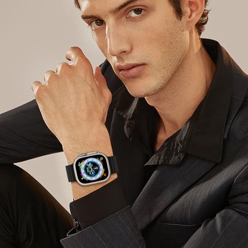Ocean Band Compatible With Apple Watch Ultra Band 49mm 45mm 44mm 42mm for Men, Adjustable Silicone Strap with Metal Buckle for Apple Watch Ultra 2 Band iWatch Ultra Series 9 8 7 6 5 4 3 2 1 SE