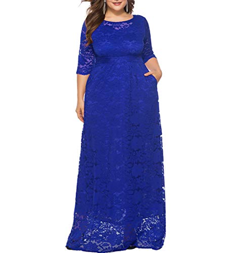 Image of Eternatastic Women's Floral Lace 2 /3 Sleeves Maxi Dress Plus Size Evening Party Dresses