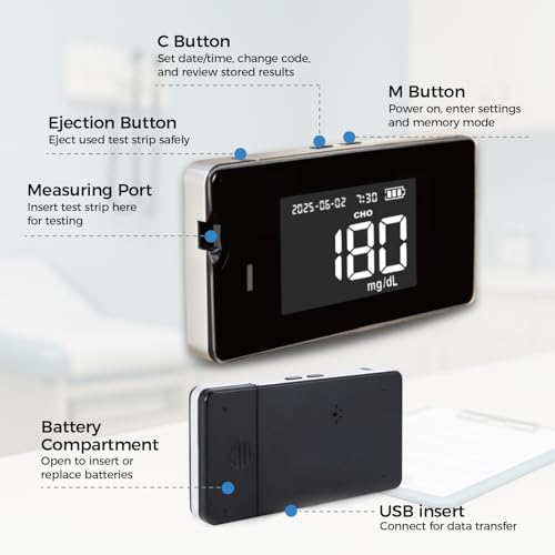 LEFTYCHOICE LCLBM-01 2 in 1 Total Cholesterol and Hemoglobin Levels Testing Kit Meter Quick Results Monitor At Home Blood Test for Anemia with 50 Hemoglobin and 20 Total Cholesterol Test Strips Lancets
