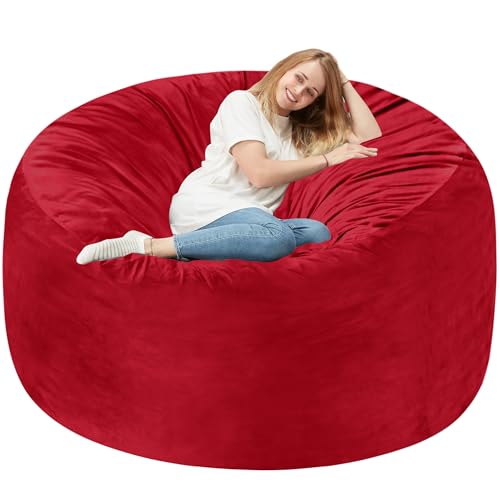 Homguava 6FT Bean Bag Chair Giant BeanBag with Memory Foam Filled, Large Bean Bag Chairs for Adults, Adult Bean Bag Chair with Dutch Velvet Cover for Living Room Bedroom-Red