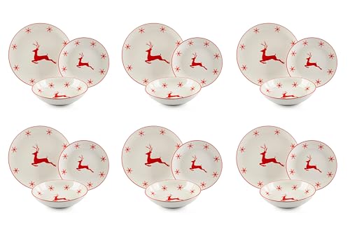 Ensemble de vaisselle en porcelaine de Noël Excelsa 18 pièces rouge