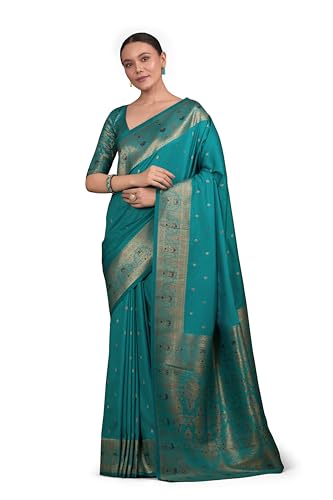 Image of Monjolika Fashion Women's Pure Kanjivaram Style Banarasi Soft Silk Saree With Blouse For Wedding