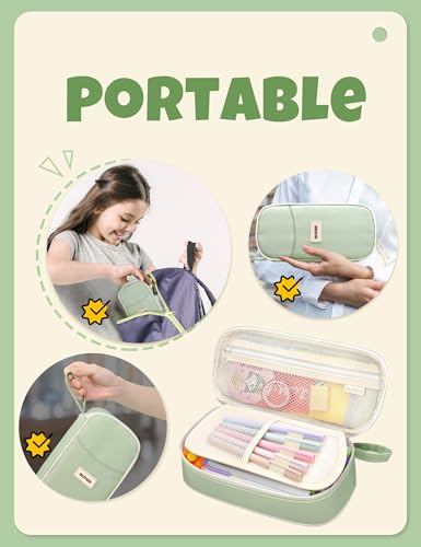 Image of SUNEE Cute Pencil Case, Aesthetic Pen Pouch, Colored Large Pencil Bag with Zipper, Kawaii Stationery Storage and Organizer, School Supplies for Teen and Adult Girls, Green