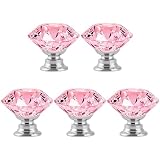 MDPLY 5 Pcs Crystal Cabinet Knobs - 30mm Pink Diamond Decorative Pulls Handles for Drawer Dresser Kitchen Cabinets Wardrobe Bathroom Cabinet Desk - YL00008 (Pink)