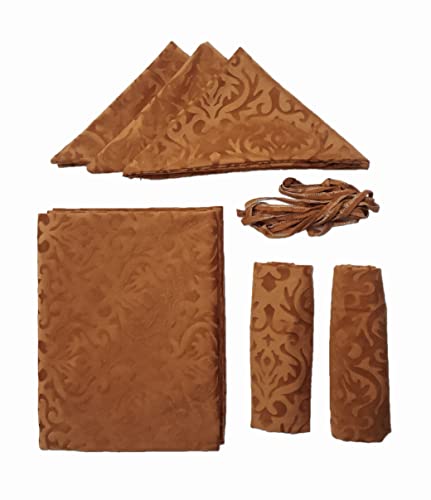 Image of Home Sajja Premium Velvet Diwan Sets - 1 Diwaan Sheet,2pc Bolster Cover with Dori,3pc Cushion Covers (6 Pieces Set) Camel Color