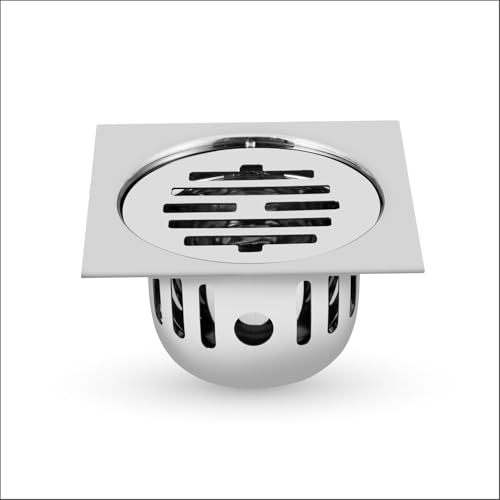 Image of Floor Drain with Cockroach Trap Stainless Steel 304 Grade Bathroom Gratings Cover Jali Waste Water Drainer Strainer Washbasin Sink Bathtub Toilet Anti Odor (Square Classic 4x4 INCH)
