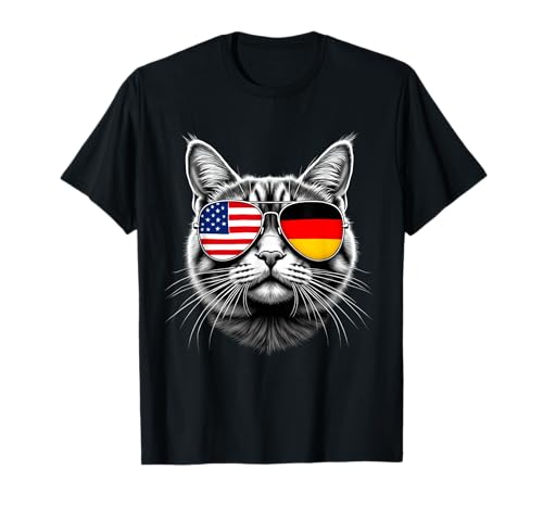 US Deutsche Katze Sonnenbrille Design Deutschland USA Flagge T-Shirt