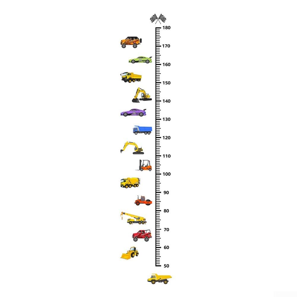 Kids Growth Decal Car Design, Self Height Chart Wall Sticker for Children Bedroom, Removable Vinyl Measuring Ruler Nursery Art