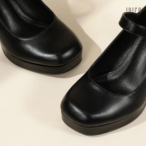 IDIFU IN4 Platform Mary Jane Shoes Women's Pumps High Chunky Square Closed Toe Heels Block Ankle Strap Work Wedding Prom Comfortable Dress Shoe Dressy Cute Trendy Vintage Heel Pump Shoes4