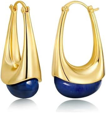 SNGIA Long Oval Chunky Dangle 18K gold plated Hoops with Colored ...