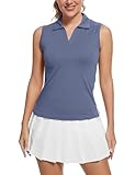 MathCat Women's Sleeveless Golf Shirts UPF 50+ Quickly Dry Tennis Polo Lightweight Sports Athletic Tank Tops Gray Blue