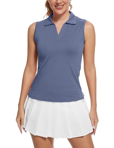 MathCat Women's Sleeveless Golf Shirts UPF 50+ Quickly Dry Tennis Polo Lightweight Sports Athletic Tank Tops Gray Blue