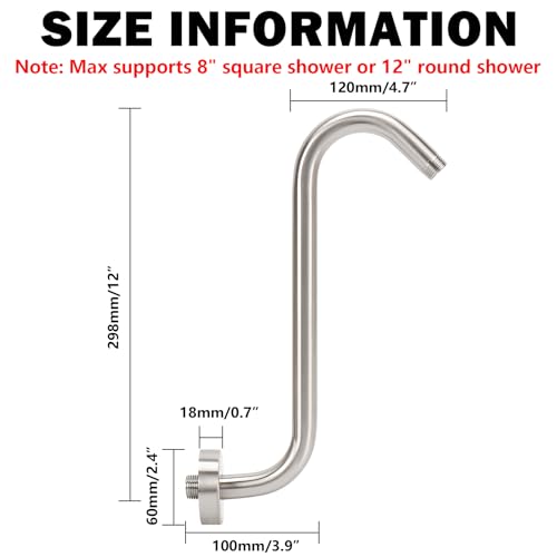 Image of NearMoon S Shaped Shower Head Riser Arm, Shower Extender Arm with Flange, Standard 1 /2 inch Connection- Bathroom Accessory (12 Inch, Brushed Nickel)