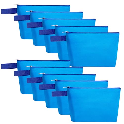 Sinzip 10 Pieces Cotton Canvas Makeup Bag with Bottom and Strap, Multi-Purpose Cosmetic Bag with Zipper Travel Toiletry Pouch, Blank DIY Craft Bag (Blue, S)