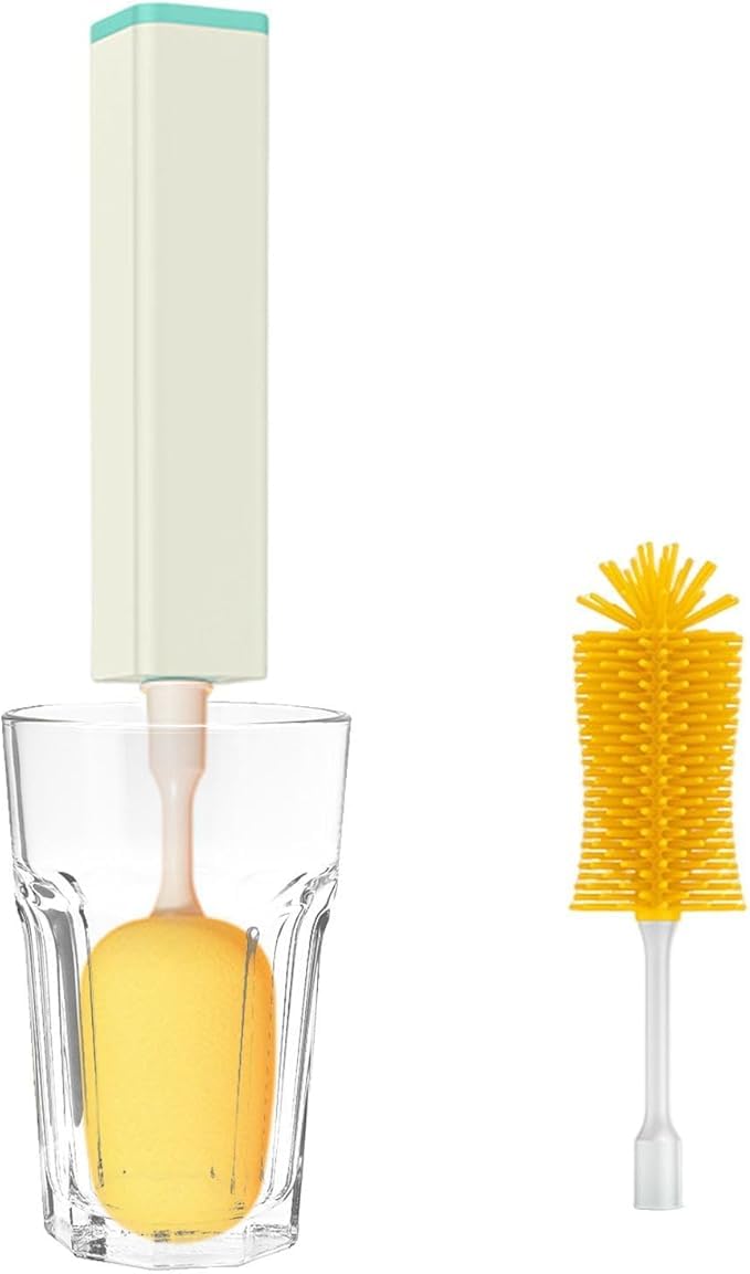 MayMax Cepillo Limpiador de Botellas Automatico, Limpiador Electrico Rotatorio para Vasos, Botellas Reutilizables y Termos, Recargable para Cocina