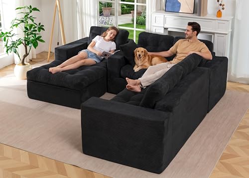 Image of MAXYOYO Modular Sectional Sofa with Ottoman and Loveseat, Cloud Boneless Couch with Layered Cushion, Flexible Module Combination Sofa for Living Room, No Assembly Required,Black