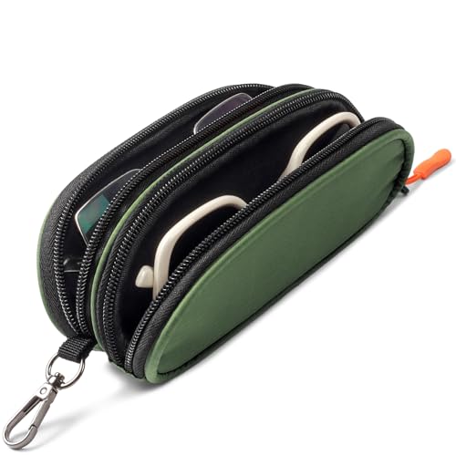 Image of Double Eyeglasses Case Soft Portable Zipper Sunglasses Pouch with Keychain Clip for Men Women