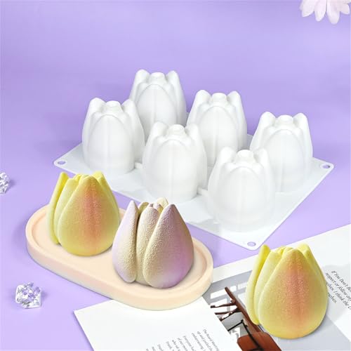 Molde flexible para hornear con 6 diseños de tulipanes miniatura 3