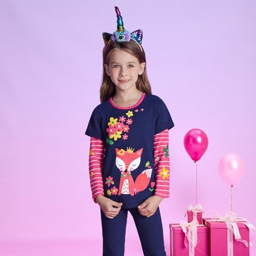Image of VIKITA Girls Shirts Winter Long Sleeve Tops Print Tees for Girls,3-12 Years