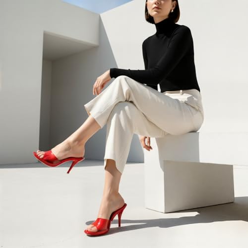 Image of LIURUIJIA Clear Heels For Women Sexy Slip On Open Toe High Heeled Dressy Sandals Comfortable Strappy Mules