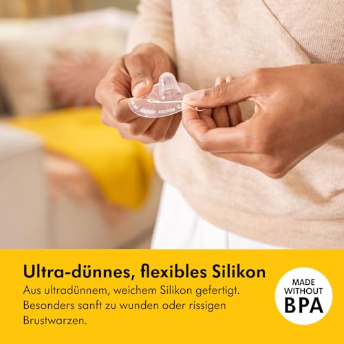 Medela Contact Brusthütchen aus Silikon – Weiches, ultradünnes Design – BPA-frei – 1 Packung mit 2 Hütchen (20 mm) und Aufbewahrungsbox