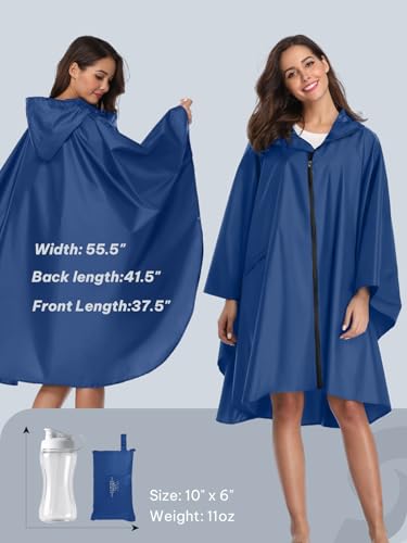 Image of SaphiRose Adult Rain Poncho Waterproof Hooded Zipper Raincoat with Pockets | OEKO-TEX Certified 100% Polyester, Lightweight Packable Storage Pouch, Heat-Sealed Seams, Quick-Dry for Outdoor Hiking