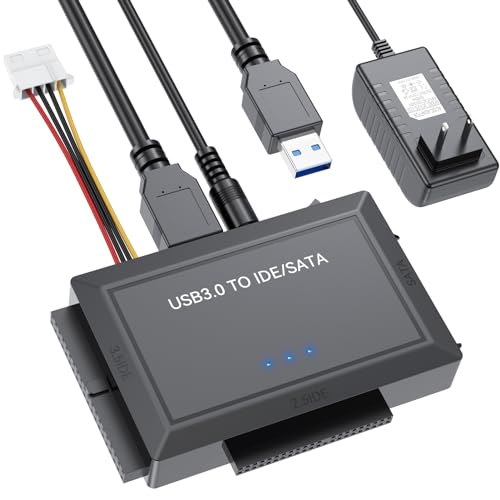 Hard Drive Reader SATA IDE to USB Adapter, CLAVOOP USB 3.0 External Hard Drive Ultra Recovery Converter Kit Data Retrieval Device for 2.5 3.5 HDD SSD Hard Drive Disk 5.25 Inch DVD/CD-ROM Optical Drive