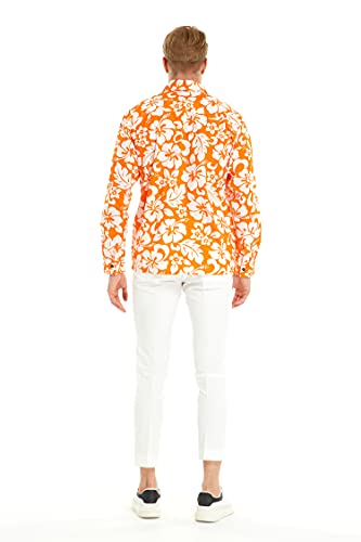 Matching Hawaiian Luau Father Son Aloha Long Sleeve Shirts in Classic Vintage Hibiscus4
