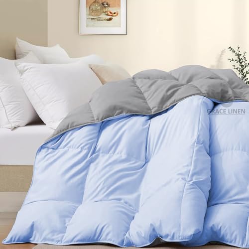 Image of 500 GSM Winter Blanket /Comforter Single Size (60 inchX90 inch) - Unique Design Heavy Winter Comforter 500 GSM Microfiber Fill -Rajai Single Size - Sky Blue /Silver Grey Color
