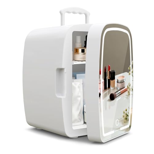 Image of Upstreman Skincare Fridge with Mirror, 6 Liter Mini Fridge for Skincare, Makeup Fridge for Cosmetics, Drinks & Food, Portable Personal Cooler for Bedroom, Dorm and Car, White