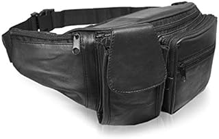 Roamlite Extra Large Bumbag - Leather XL Bum Bag - 34 to 52 Inch Waist - 6 Pockets - Phone Pocket - Holidays, Travel, Festivals - 24 cm Black - RL276K