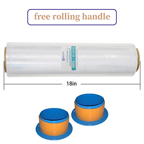 18'' Stretch Film/Wrap With Tension Control Handle,1500 Feet Industrial Strength Up To 500% Stretch, Stretch Wrap Industrial Strength, Durable, Thickness, Extra Thick, Heavy Duty Shrink Film (2 Pack) #TOP2