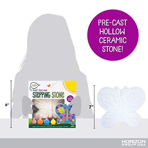 Image of Creative Roots Mosaic Butterfly Stepping Stone Kit, Includes 7-Inch Ceramic Stepping Stone & 6 Vibrant Paints, Paint Your Own Stepping Stone, DIY Stepping Stone for Kids Ages 8+ White