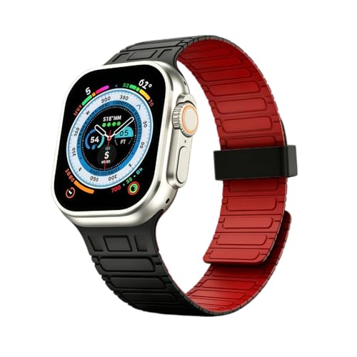 Magnetic Band Compatible with Apple Watch Ultra 3/2/1 Band for Men 49mm 46mm 45mm 44mm 42mm, Silicone Sport Waterproof Loop Strap Magnet Link for iWatch Series SE 11 10 9 8 7 6 5 4 3 2 1