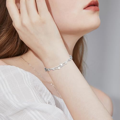 925 Sterling Silver Charm Bracelets For Women Layered Stackable Chain Silver Beaded Bracelet Engagement Birthday Christmas Gifts for Her4
