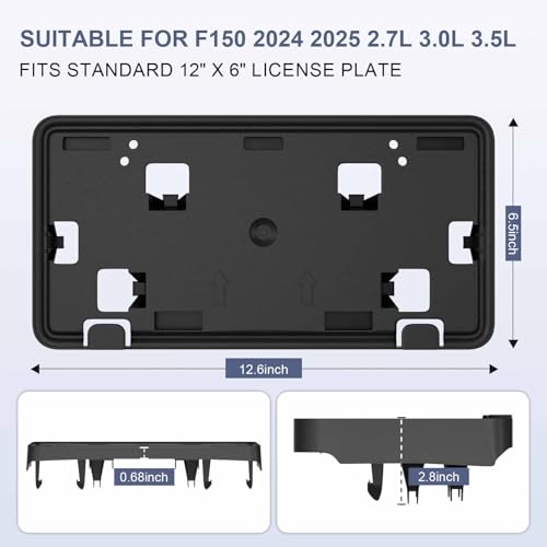 License Plate Bracket for 2024 2025 2026 Ford F-150 Accessories, Front Bumper Mount Frame Holder No-Drill fits STX King Ranch Platinum RL3Z-17A385-BA by YIDEEAUTO - Image 2