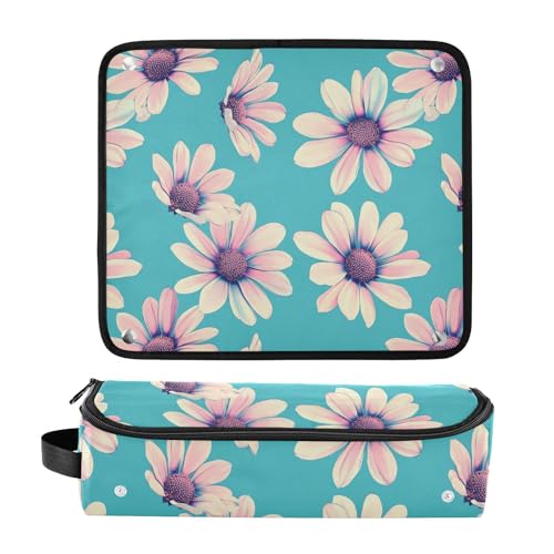 Bolsa de viaje turquesa Retro Flowers para herramientas de cabello resistente al calor para plancha, rizador y secadora miniatura 3