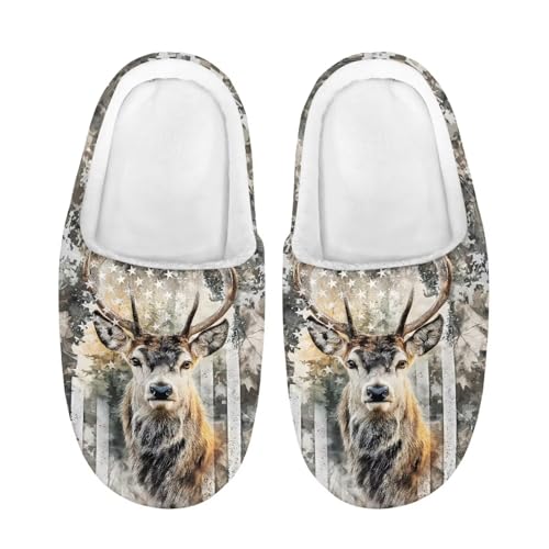 POLERO Hunting Camo Slippers Kids Boys House Slippers Deer Print Winter Shoes Warm Footwear for Indoor Size 13-13.5 EU30-31
