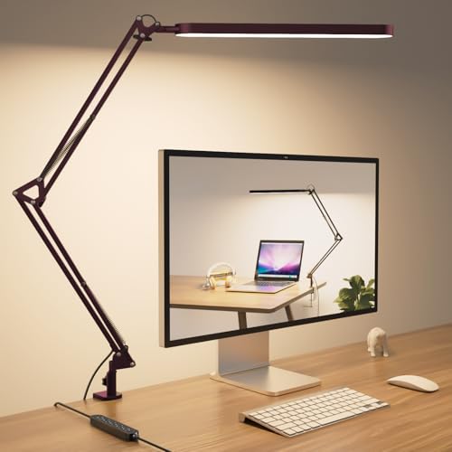 Image of SKYLEO Desk Lamp - LED Desk Light - 5 Color Modes X 11 Brightness Levels - Adjustable Swing Arm - Timmer & Memory Function - 12W Lamp for Desk - Red