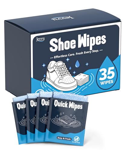 Jevvu Shoe Cleaner Wipes 35 Individually Wrapped Trainer Cleaning Wipes for Shoes Portable Shoe Wipes for White Shoes Leather & Rubber