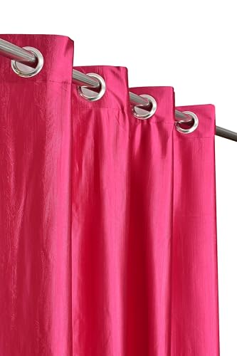 Image of DEVSANG Polyester 2 Print and 1 Solid Curtains 9 feet Long Set of 3 - Pink & Aqua