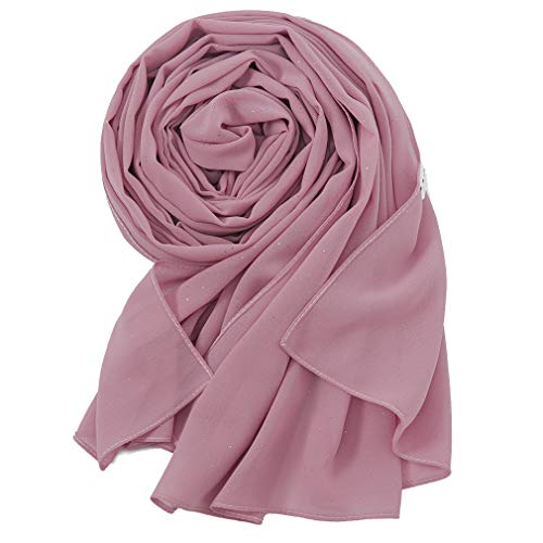 LMVERNA Polyster Glitters Scarf Shimmer Gold Glitters Chiffon Hijab Scarfs Long Scarf Wrap Scarves for Women (Glitter-Skin Pink)