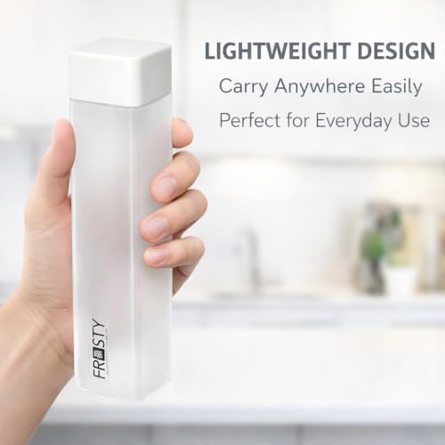 Image of Frosty Square Fridge Water Bottles Set of 6 | 1 Litre BPA Free Plastic Fridge Bottles | Slim Refrigerator Water Bottle Set for Home & Office | Gym Bottle | Kitchen (BABY PINK) (WHITE)
