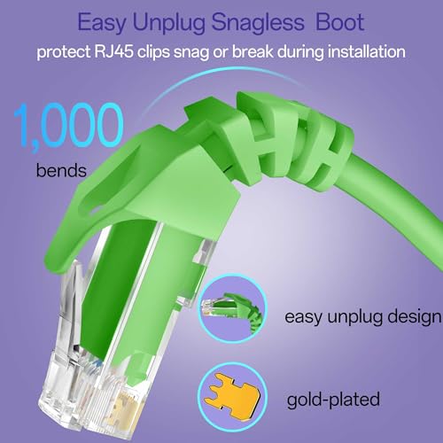 Image of Cat 6 Ethernet Cable 3FT (24Pack), Cat6 Ethernet Patch Cable 10Gbps, High-Speed UTP Cat6 Network Cable Pure Copper, Cat 6 Cable for Home and Office Network, Green