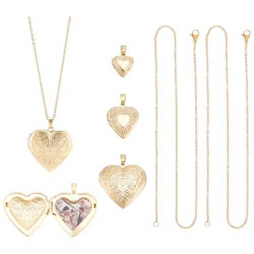 UNICRAFTALE 3pcs 3 styles Breloques Cœur pour Cadre Photo Breloques Médaillon Plaqué Or 18 carats Pendentifs Collier Chaîne Bouquet Breloque pour la...