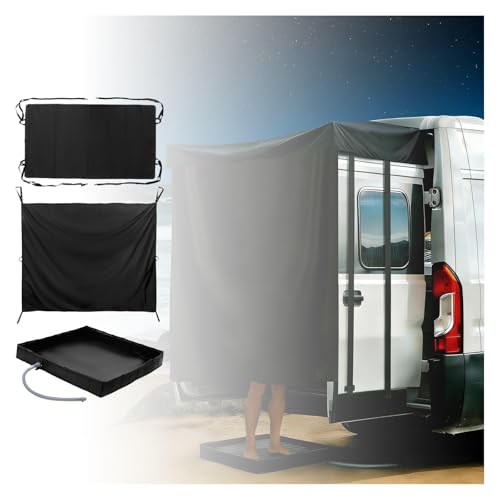 FJxiaoqany Truck Camping Accessories Three-Piece Set, Includes Shower Awning, Camping Shower Curtain, Rv Shower Pan, Easy Setup Changing Car Truck Travelling
